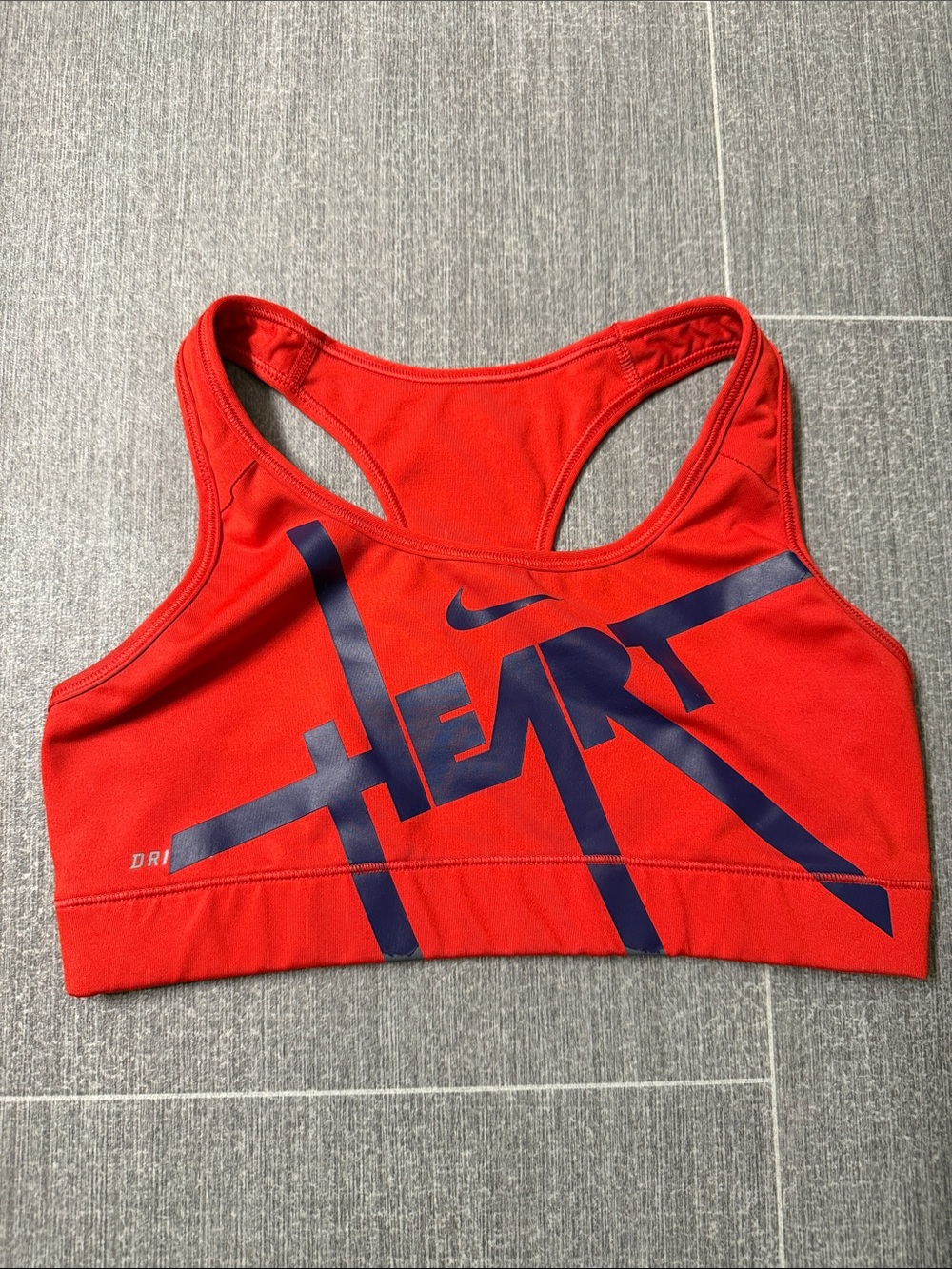 Nike Red Sports Bra with Navy Heart Graphic